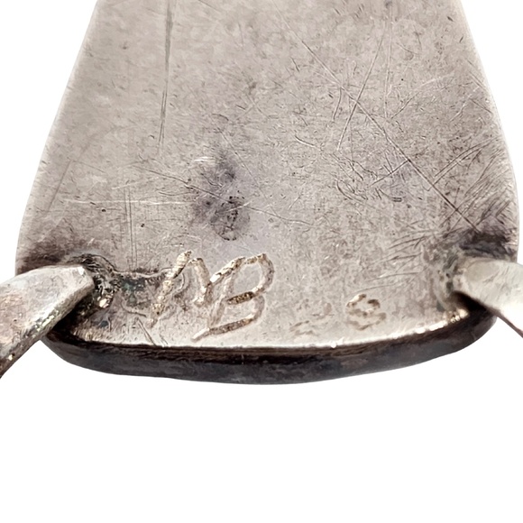 Native American Signed MB Silver Bead Necklace Large Turquoise Pendant #13373 - Picture 7 of 9